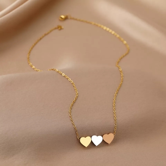 Jewelry - Charm Triple Metal Color Hearts Pendant Necklace